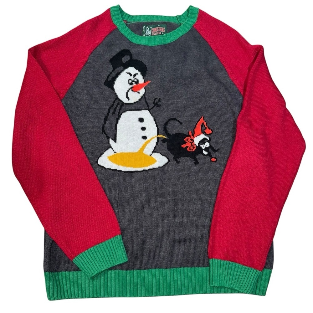 Men’s XXL Ugly Christmas Sweater Snowman & Dog Graphic Funny Holiday Pullover